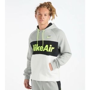 Nike Air NSW Fleece Pullover Small Men’s Hoodie Sweatshirt Grey Black White Volt
